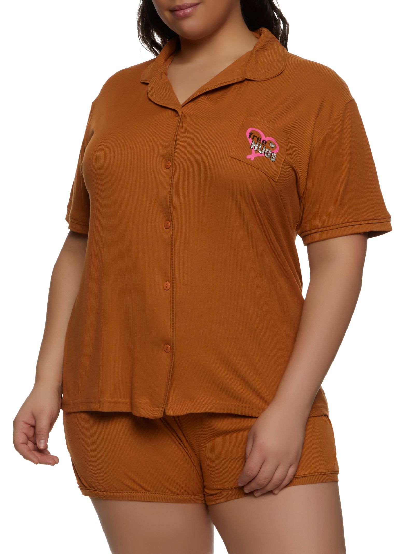 Plus Size Free Hugs Graphic Pajama Shirt and Shorts sold by Rainbow