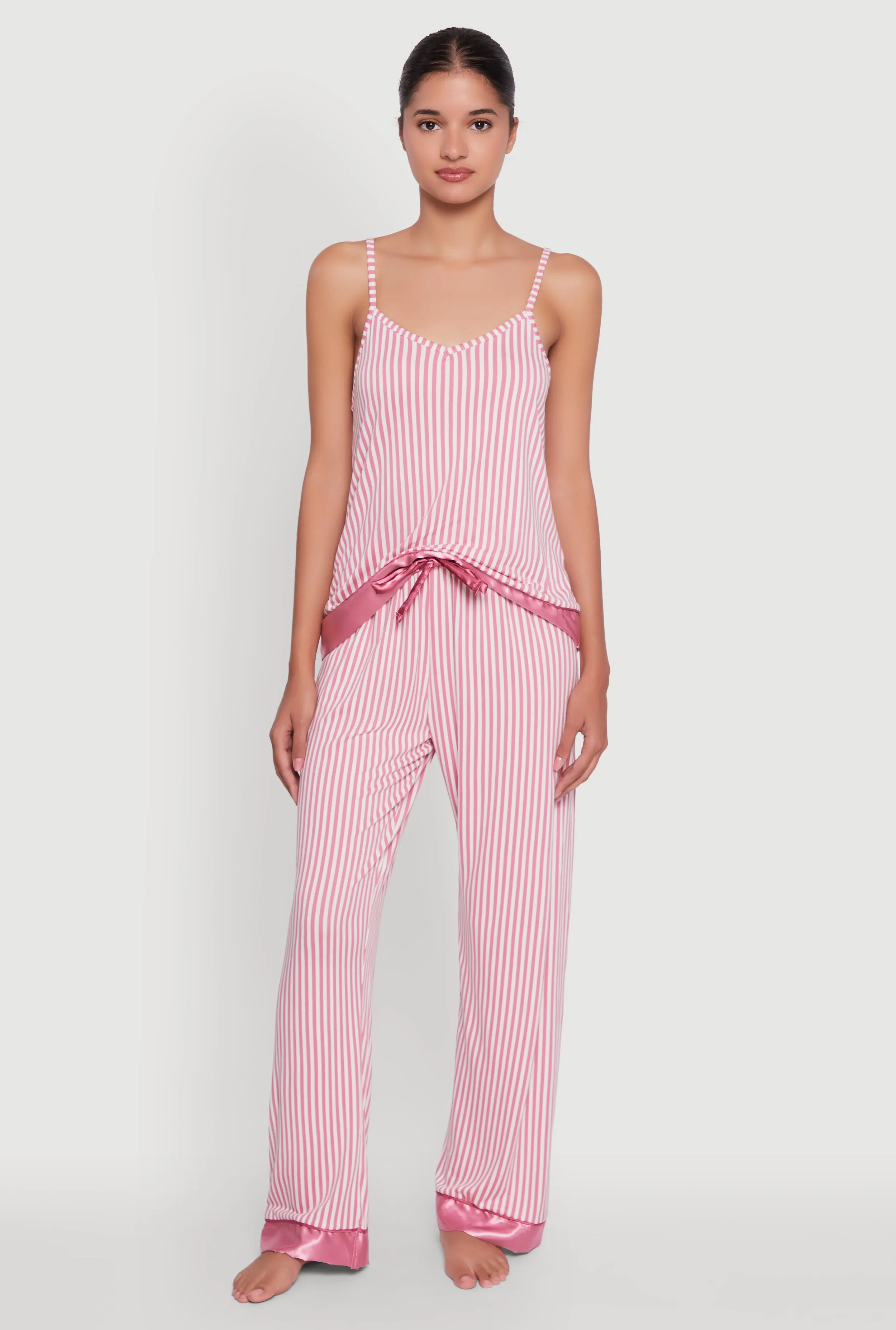 Striped Satin Trim Pajama Cami and Pants sold by Rainbow