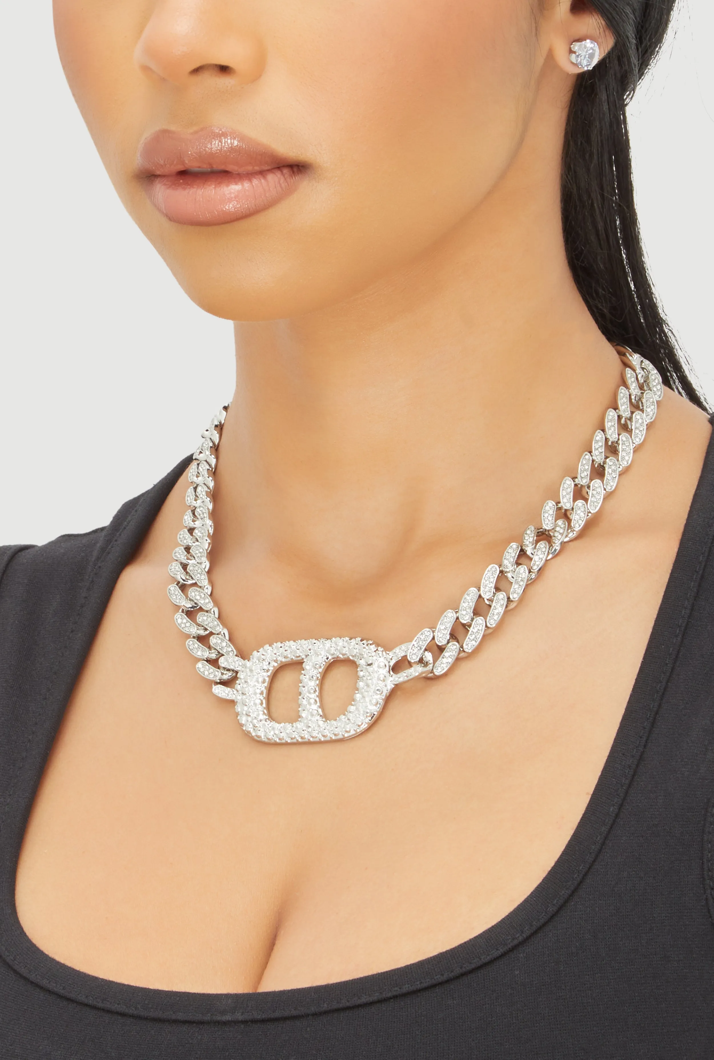 Metallic Buckle Curb Chain Necklace with Stud Earrings sold by Rainbow product image thumbnail 2