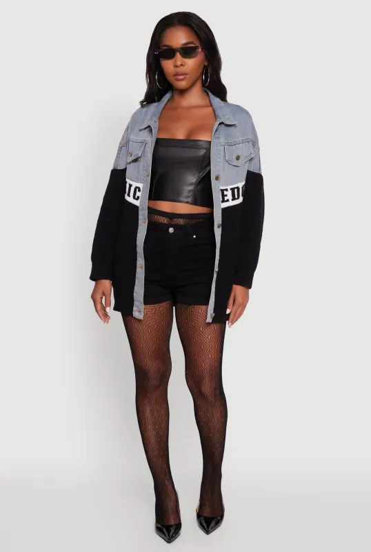 Color Block Chic Graphic Knit Denim Jacket sold by Rainbow