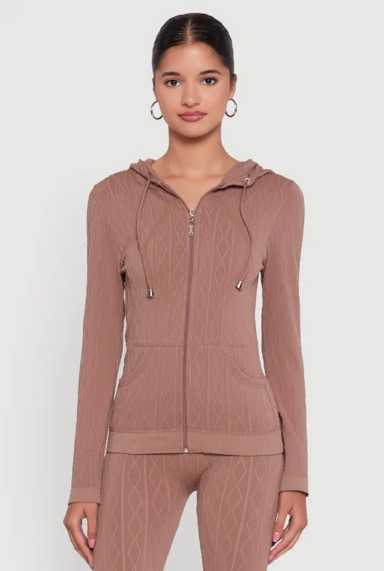 Geometric Patterned Zip Front Drawstring Hoodie sold by Rainbow