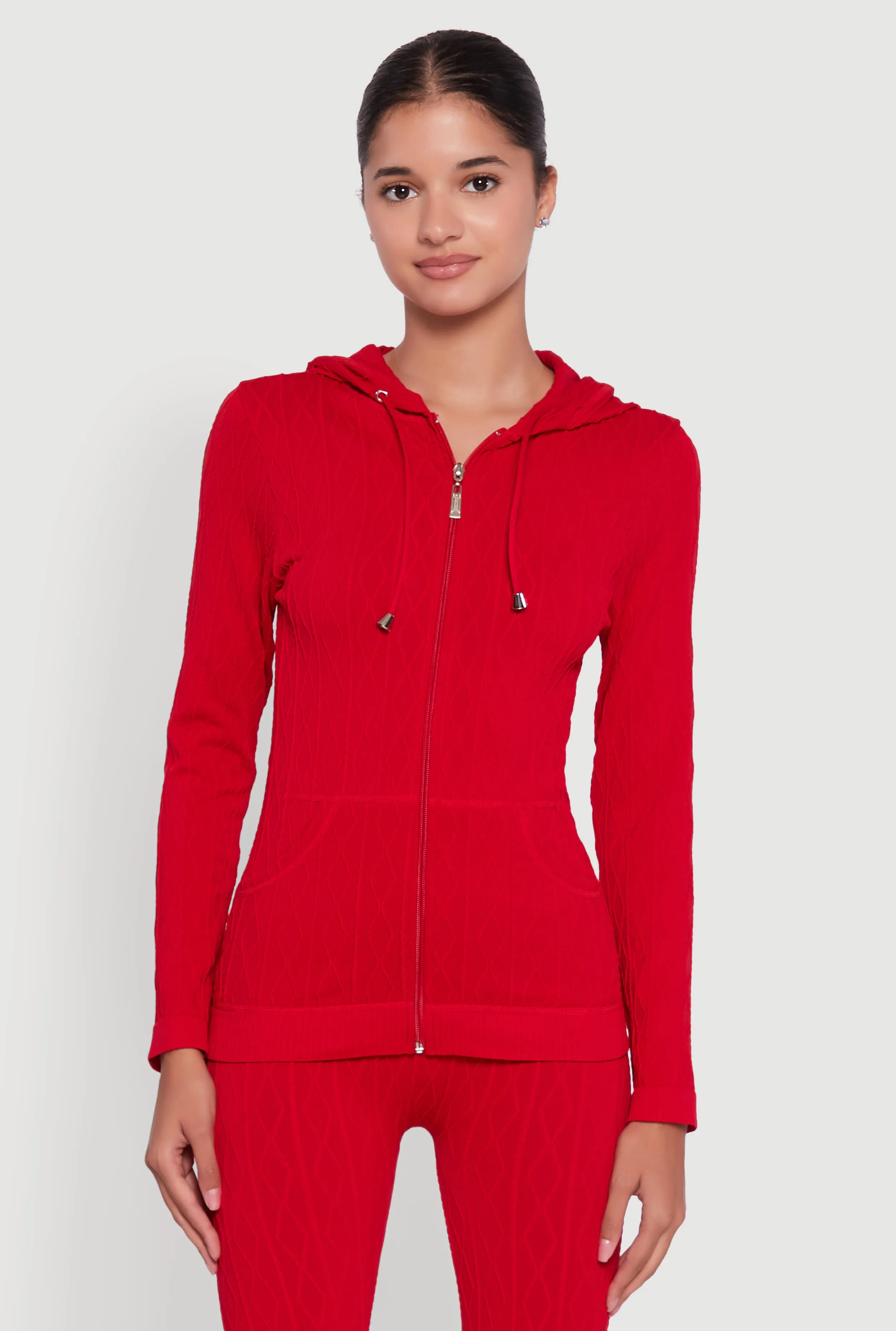 Geometric Patterned Zip Front Drawstring Hoodie sold by Rainbow