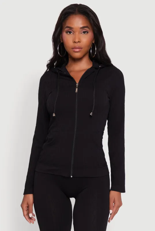 Geometric Patterned Zip Front Drawstring Hoodie sold by Rainbow