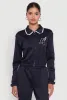 Collared Crochet Trim Graphic Track Jacket sold by Rainbow