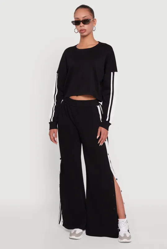 Varsity Stripe Snap Button Side Track Pants made by Rainbow