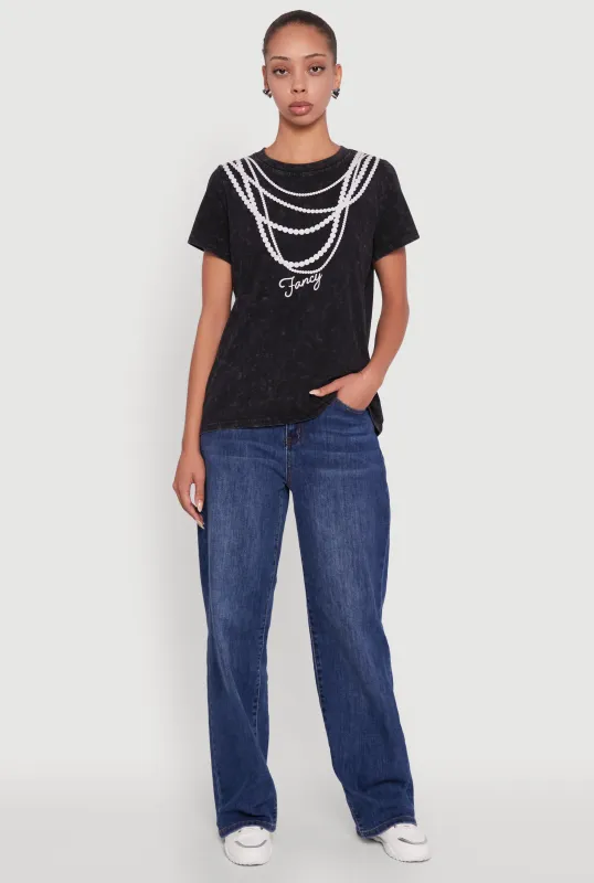 Acid Wash Fancy String Pearl Graphic Tee sold by Rainbow