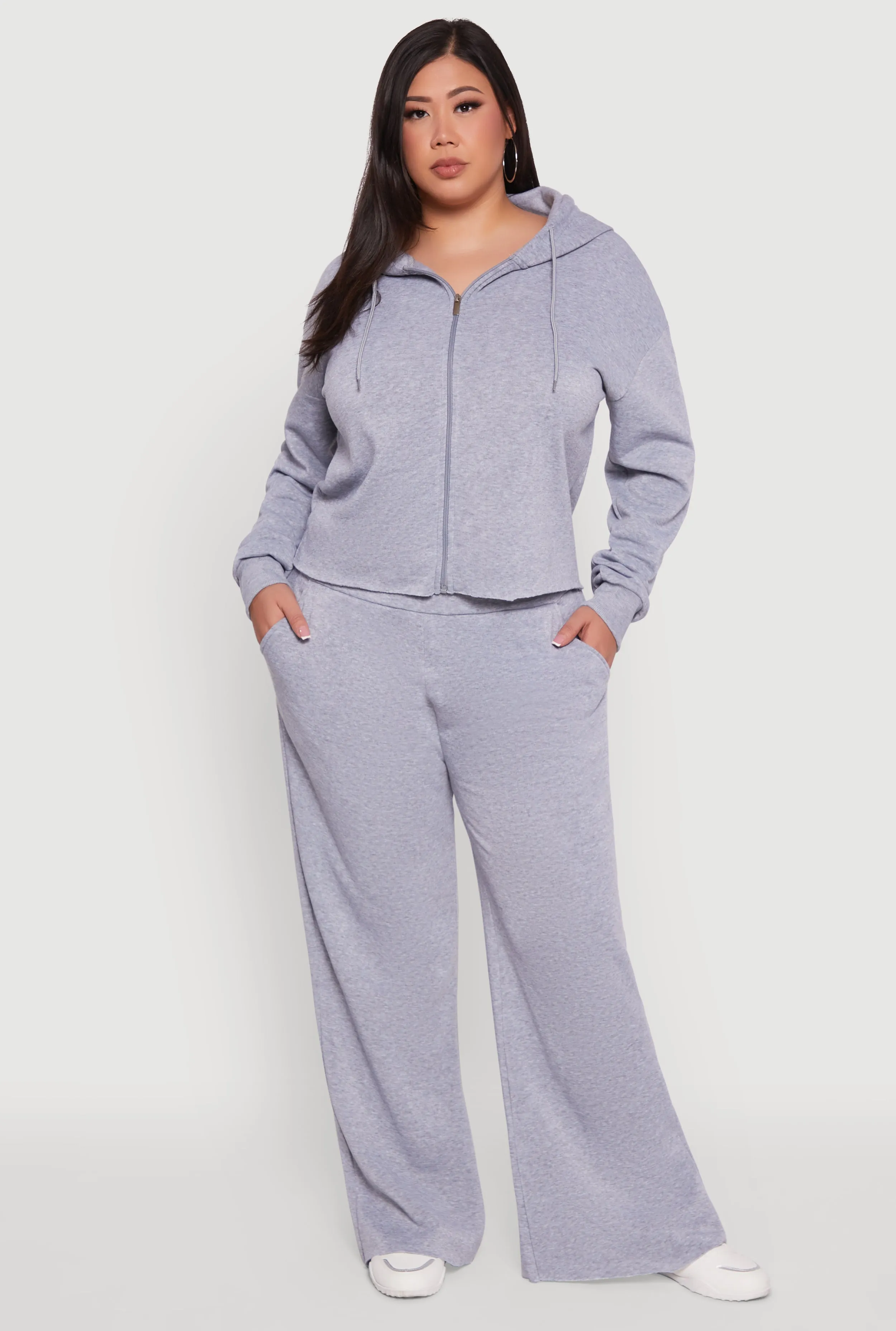 Plus Size Raw Hem Zip Front Hooded Sweatshirt sold by Rainbow product image thumbnail 2