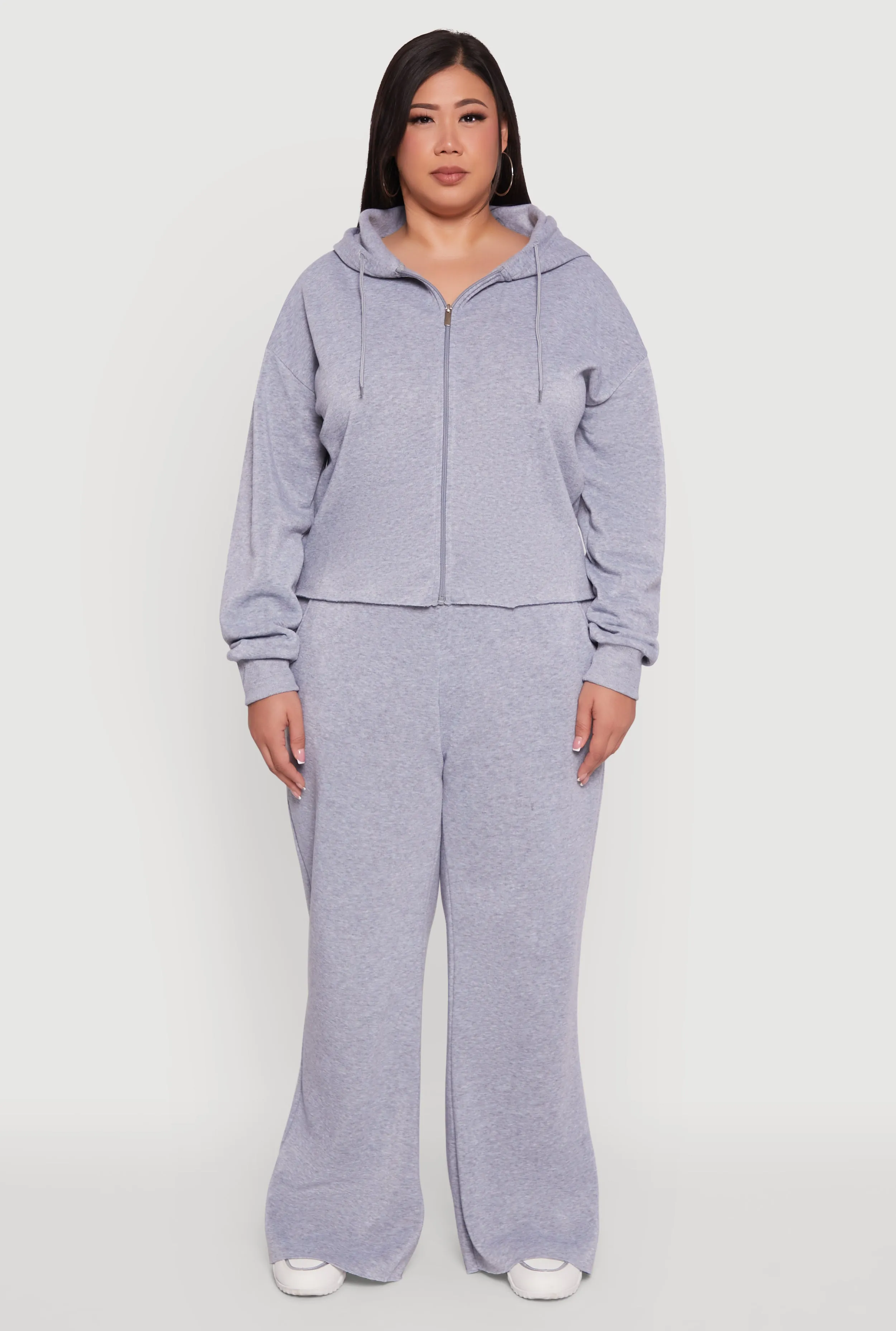 Plus Size Raw Hem Zip Front Hooded Sweatshirt sold by Rainbow product image thumbnail 3