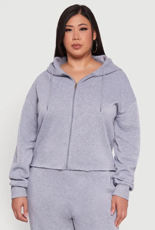 Plus Size Raw Hem Zip Front Hooded Sweatshirt sold by Rainbow