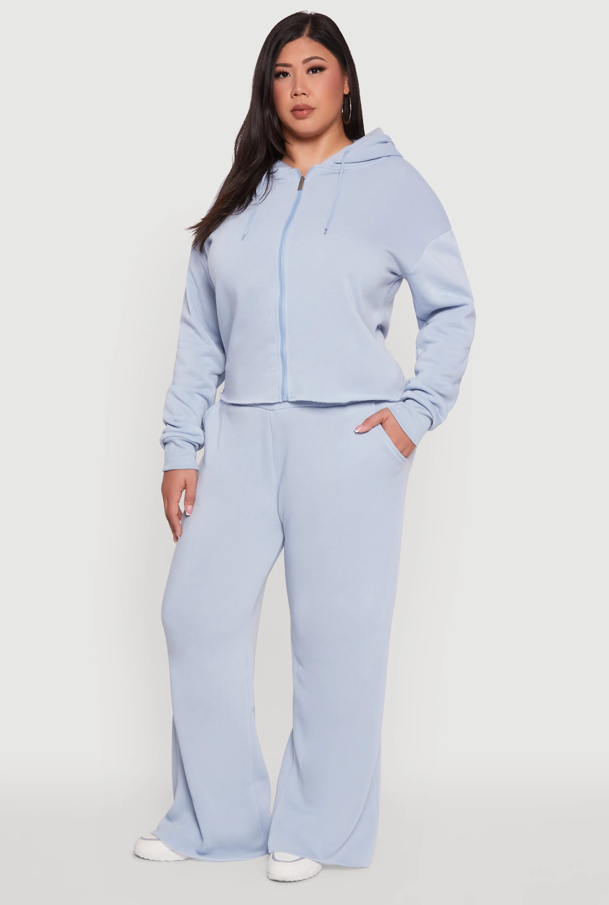 Plus Size Raw Hem Zip Front Hooded Sweatshirt sold by Rainbow product image thumbnail 2