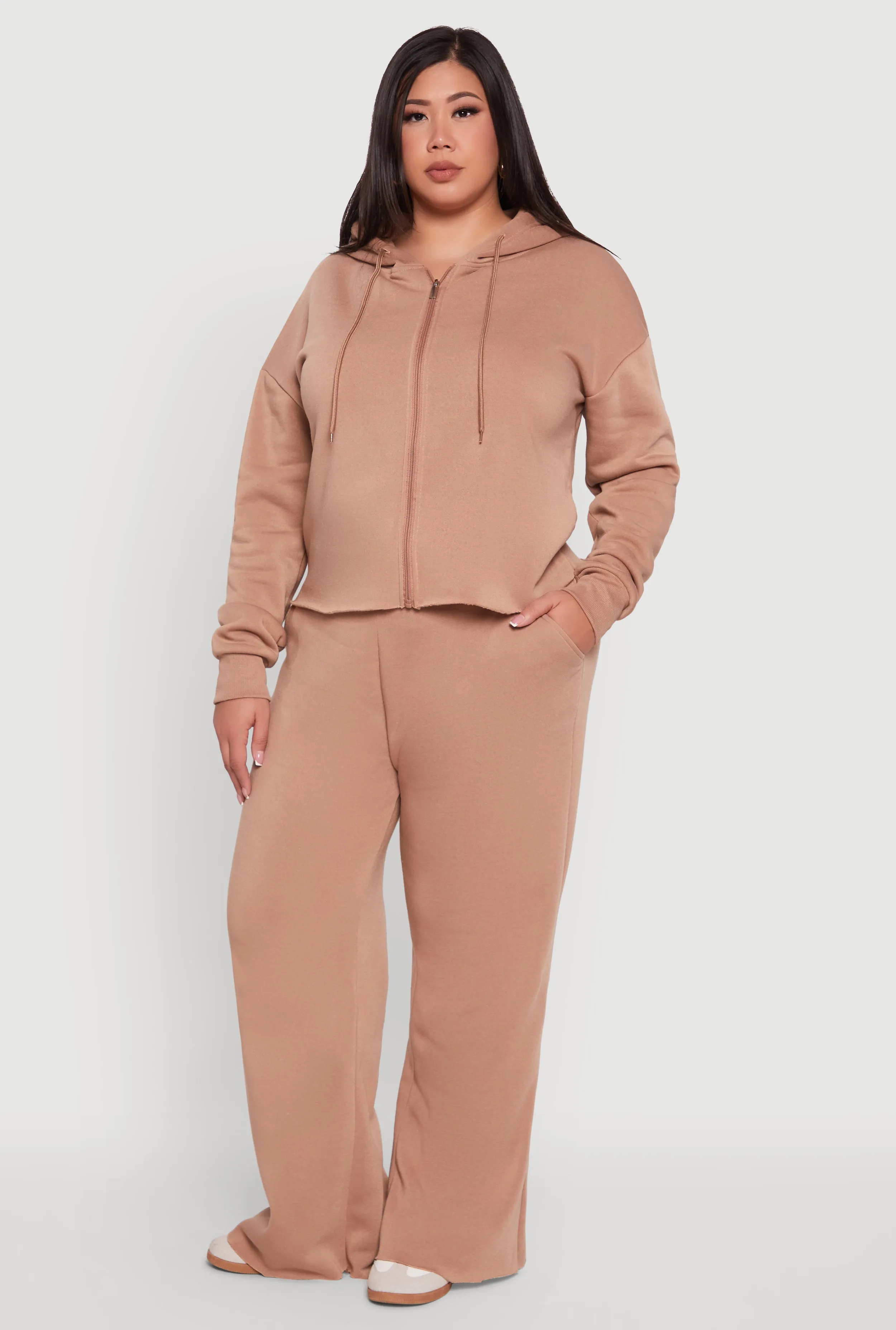 Plus Size Raw Hem Zip Front Hooded Sweatshirt sold by Rainbow product image thumbnail 2