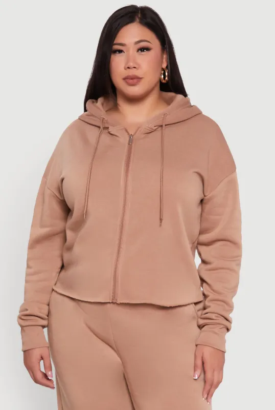 Plus Size Raw Hem Zip Front Hooded Sweatshirt sold by Rainbow