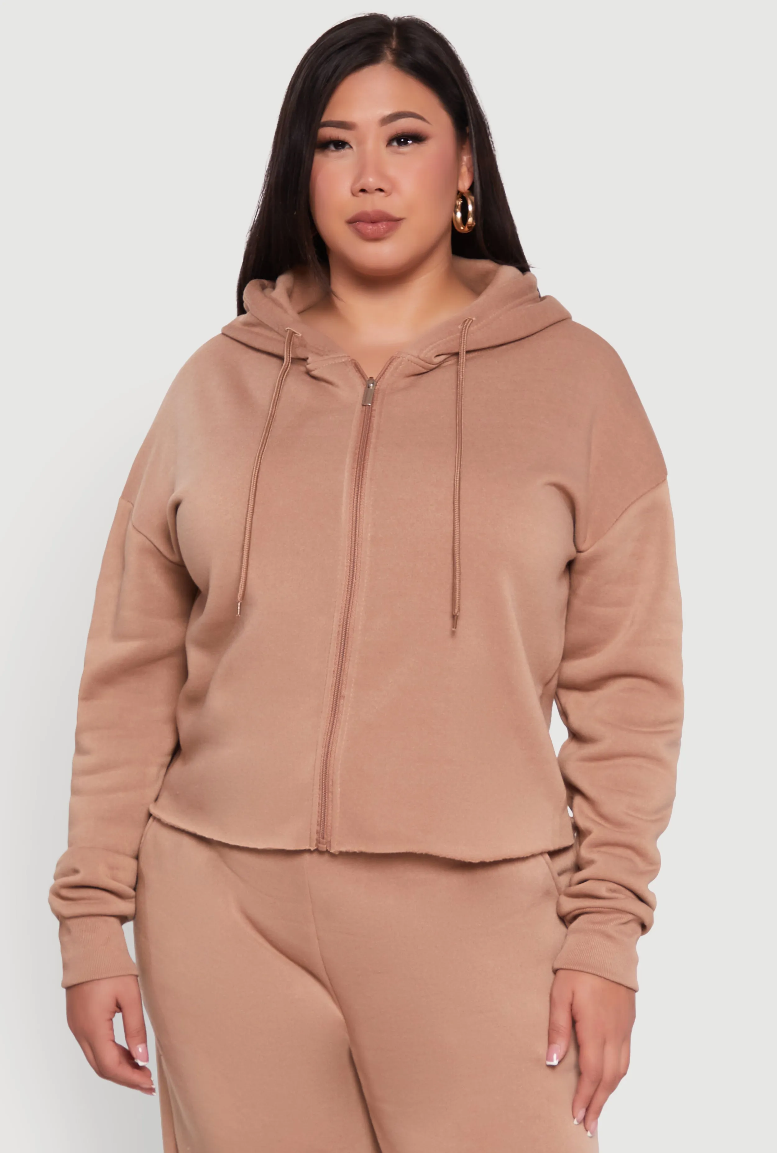 Plus Size Raw Hem Zip Front Hooded Sweatshirt sold by Rainbow