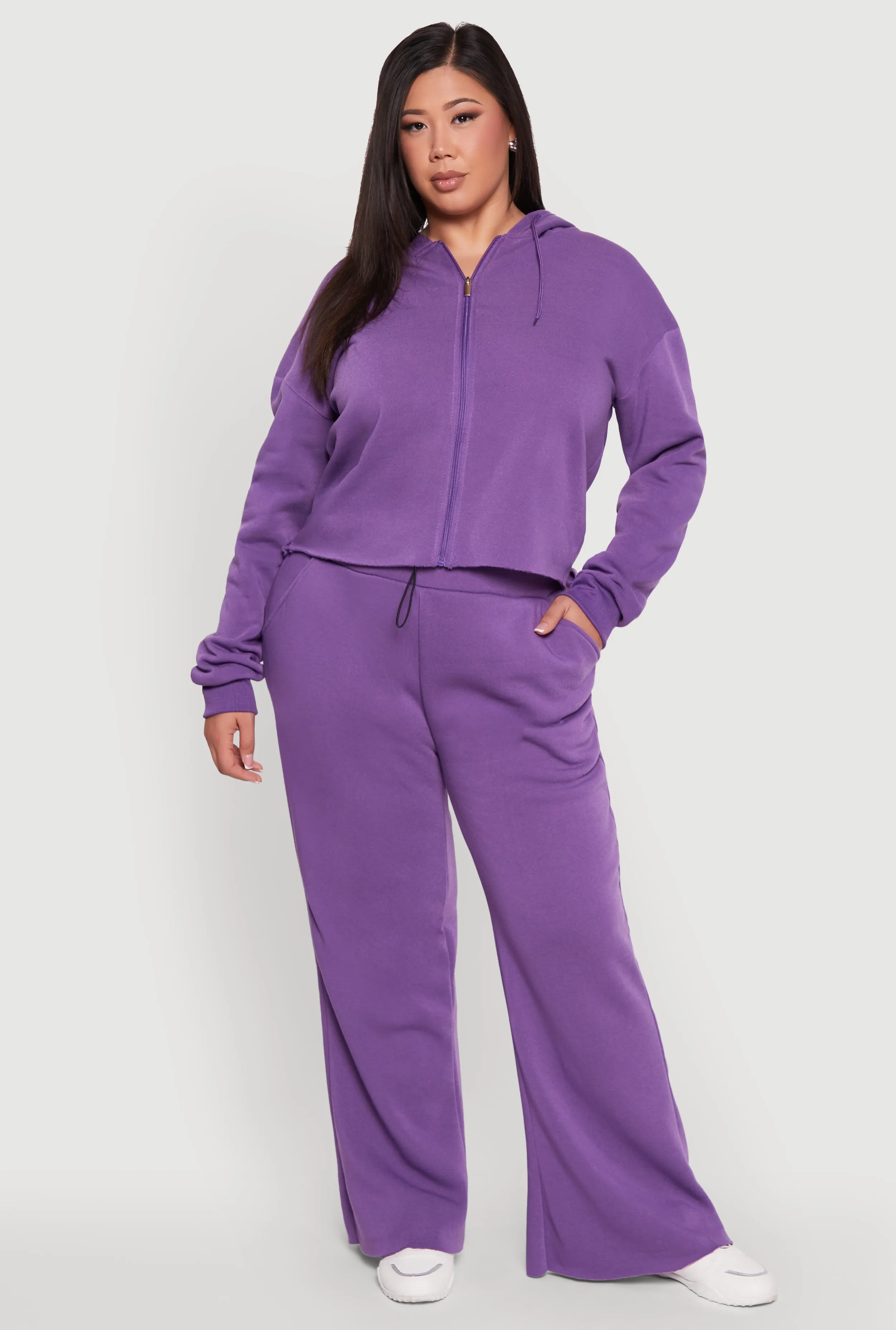 Plus Size Raw Hem Zip Front Hooded Sweatshirt sold by Rainbow product image thumbnail 2