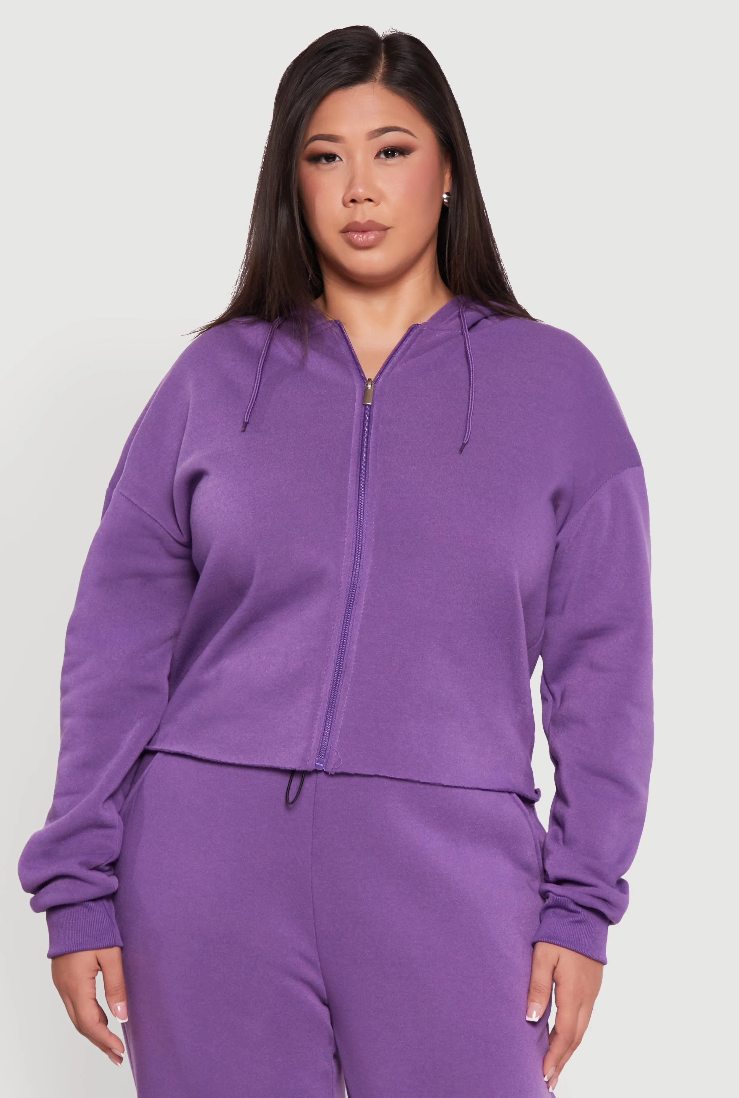 Plus Size Raw Hem Zip Front Hooded Sweatshirt sold by Rainbow
