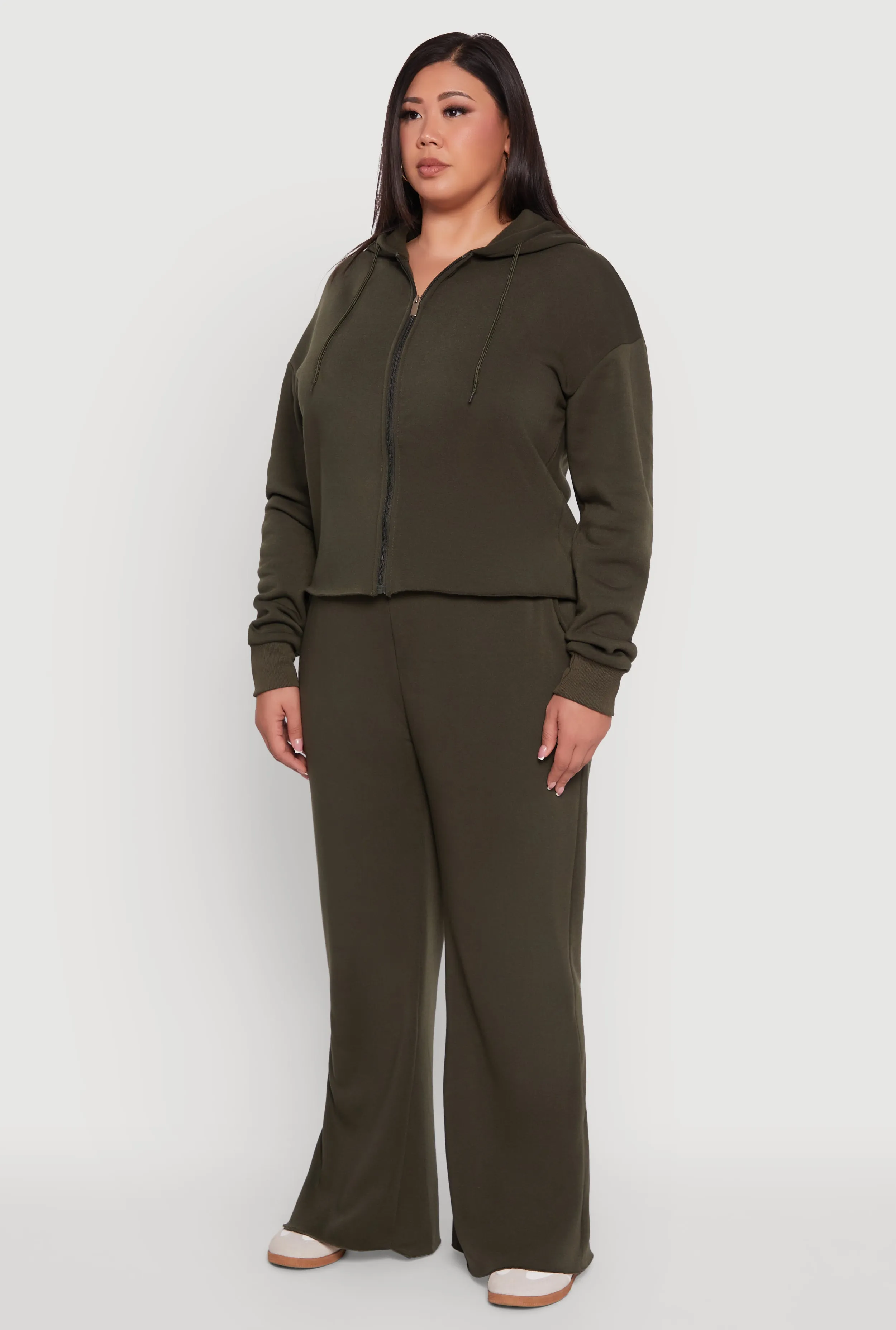 Plus Size Raw Hem Zip Front Hooded Sweatshirt sold by Rainbow product image thumbnail 5