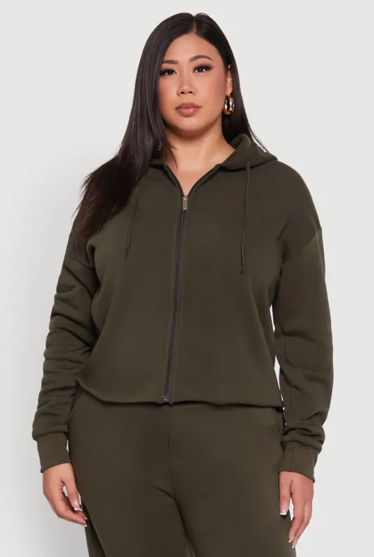 Plus Size Raw Hem Zip Front Hooded Sweatshirt sold by Rainbow