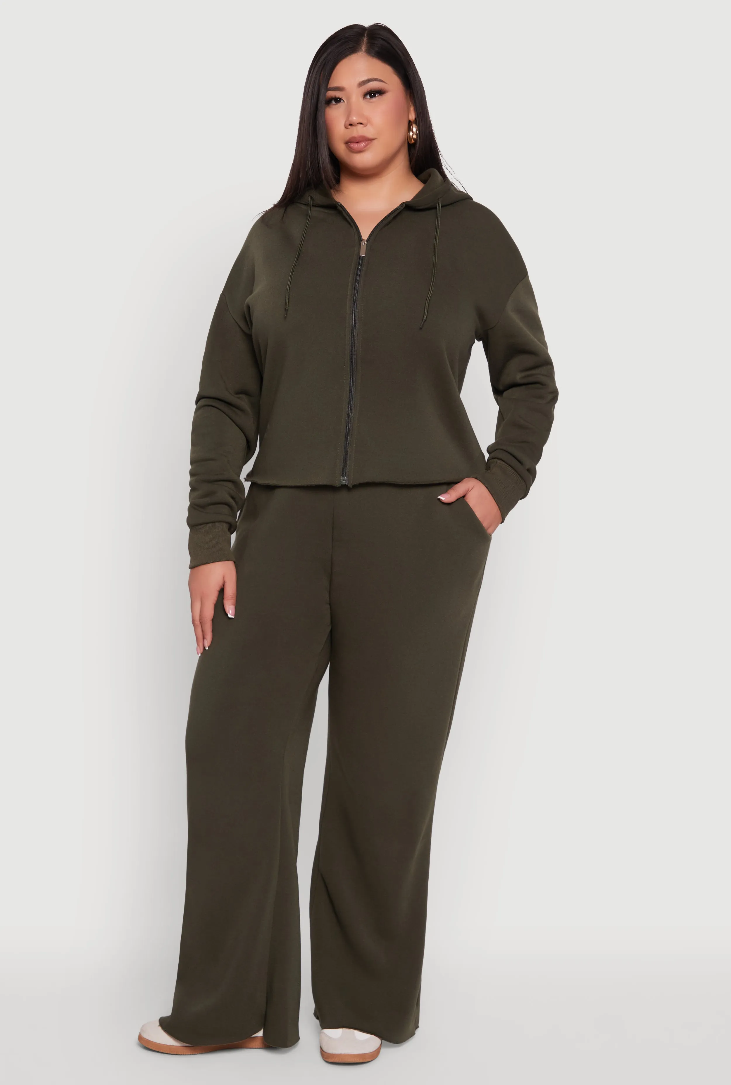 Plus Size Raw Hem Zip Front Hooded Sweatshirt sold by Rainbow product image thumbnail 2