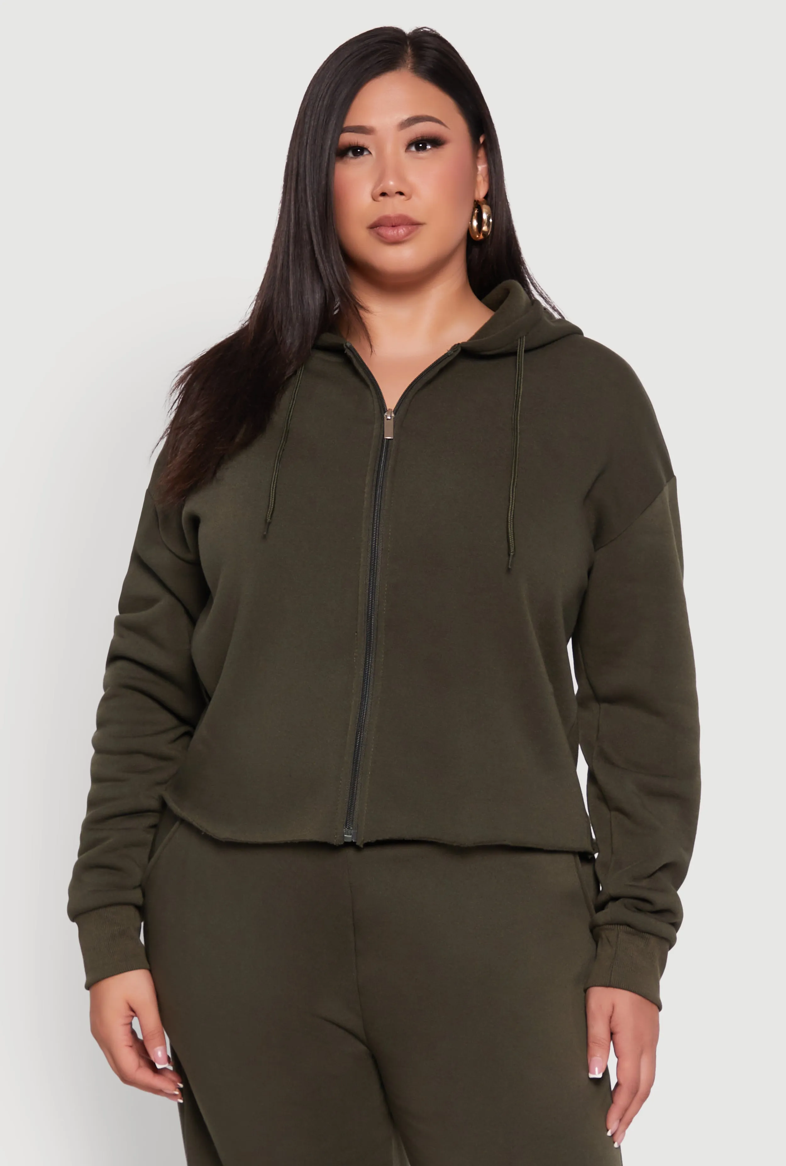 Plus Size Raw Hem Zip Front Hooded Sweatshirt sold by Rainbow product image thumbnail 5