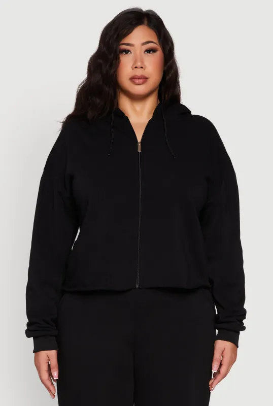 Plus Size Raw Hem Zip Front Hooded Sweatshirt sold by Rainbow