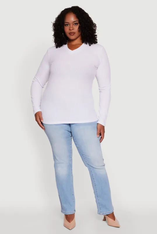 Plus Size Long Sleeve V Neck Tee sold by Rainbow