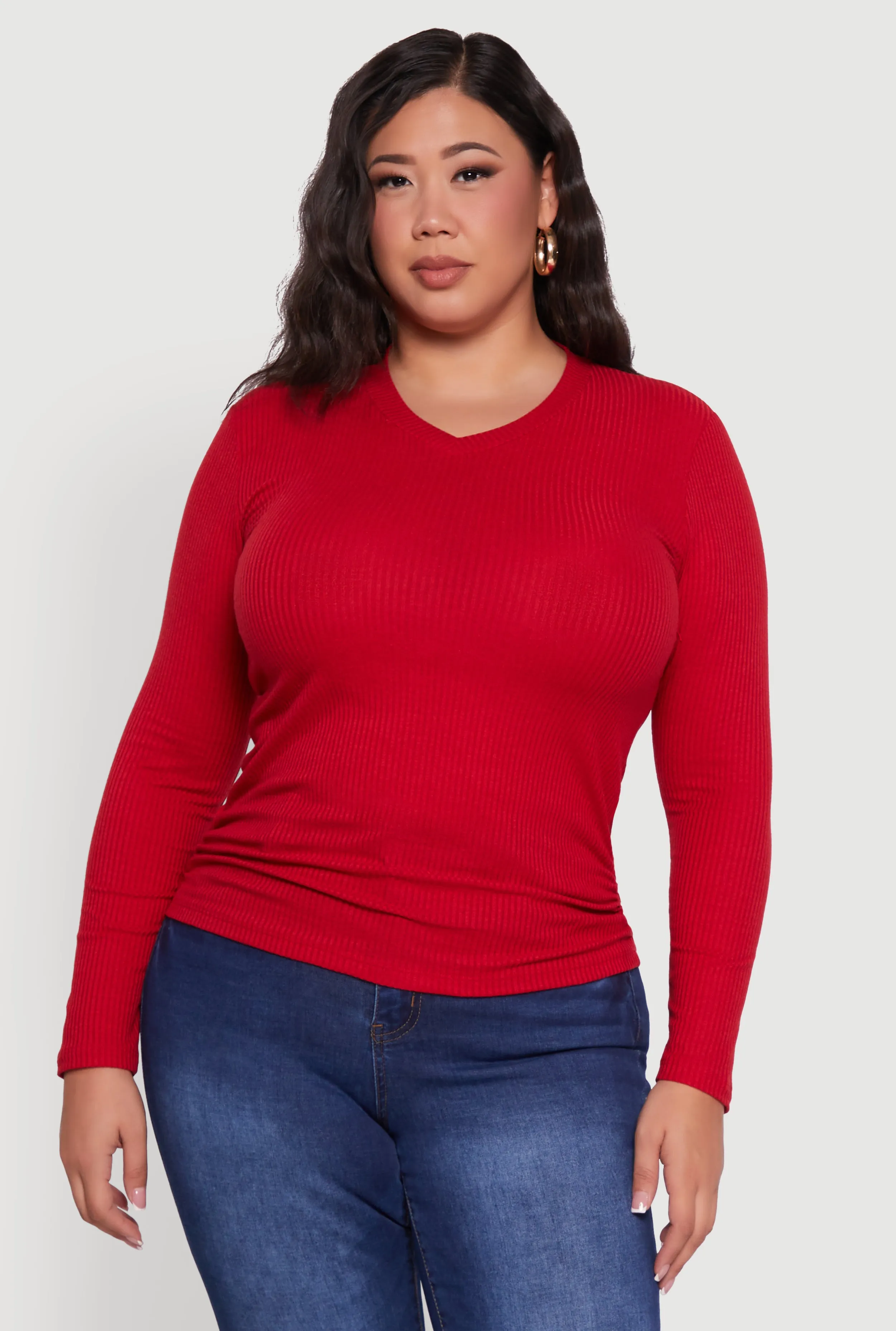 Plus Size Long Sleeve V Neck Tee sold by Rainbow product image thumbnail 2