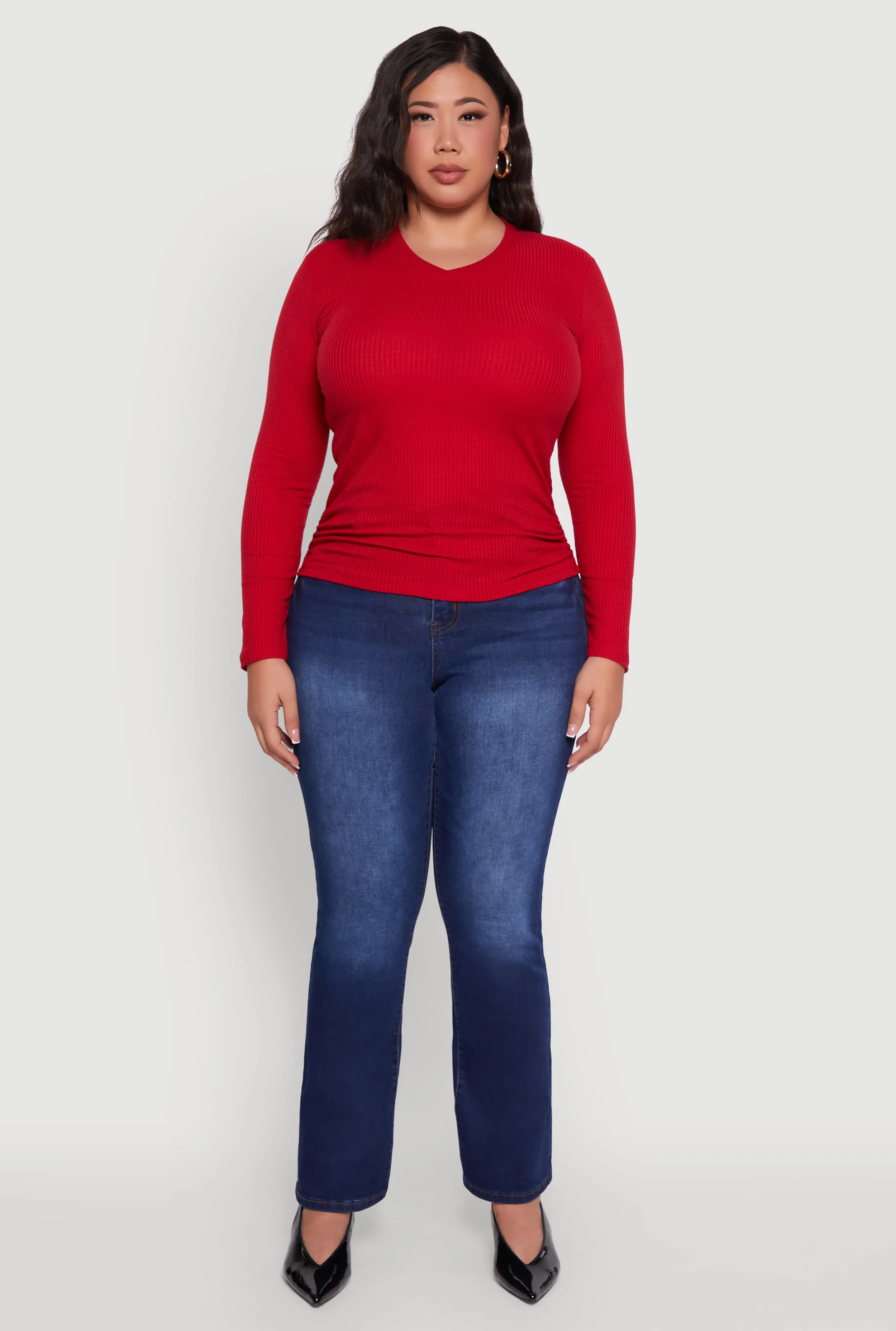 Plus Size Long Sleeve V Neck Tee sold by Rainbow product image thumbnail 3