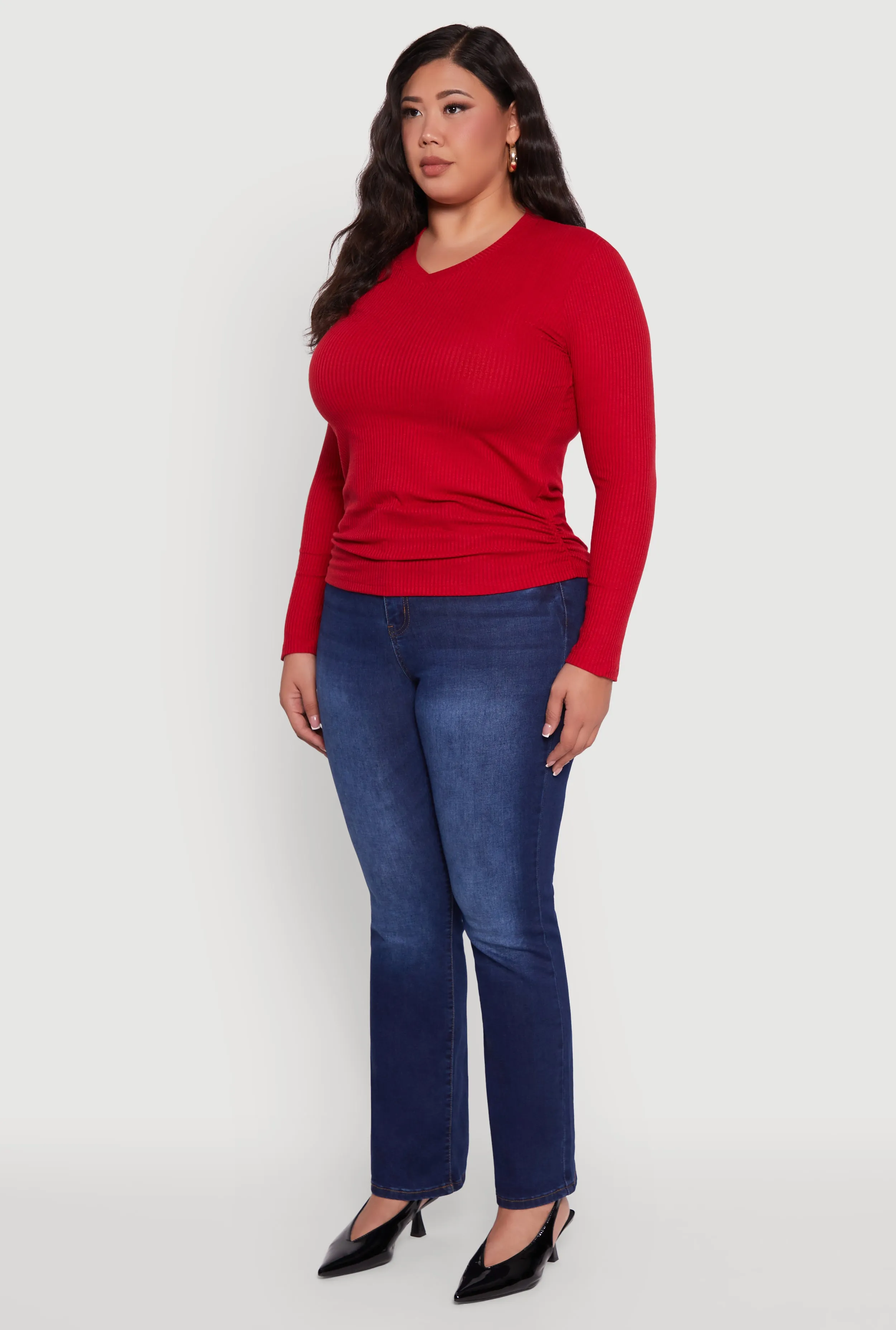 Plus Size Long Sleeve V Neck Tee sold by Rainbow product image thumbnail 5