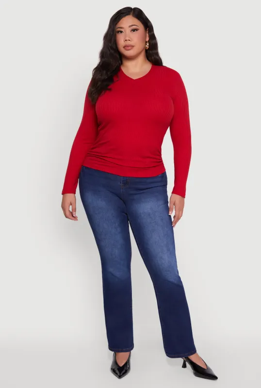 Plus Size Long Sleeve V Neck Tee sold by Rainbow