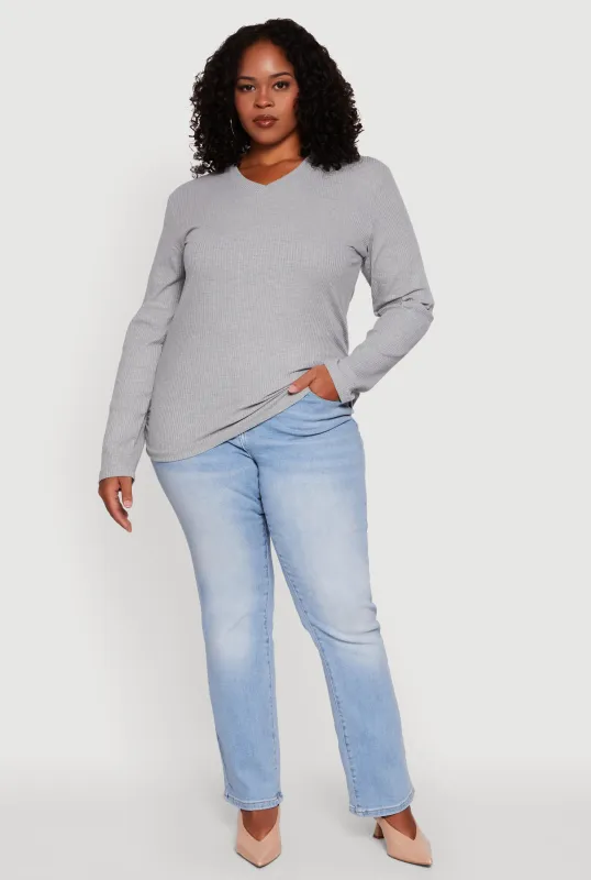 Plus Size Long Sleeve V Neck Tee sold by Rainbow