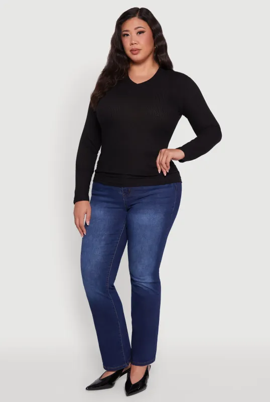 Plus Size Long Sleeve V Neck Tee sold by Rainbow