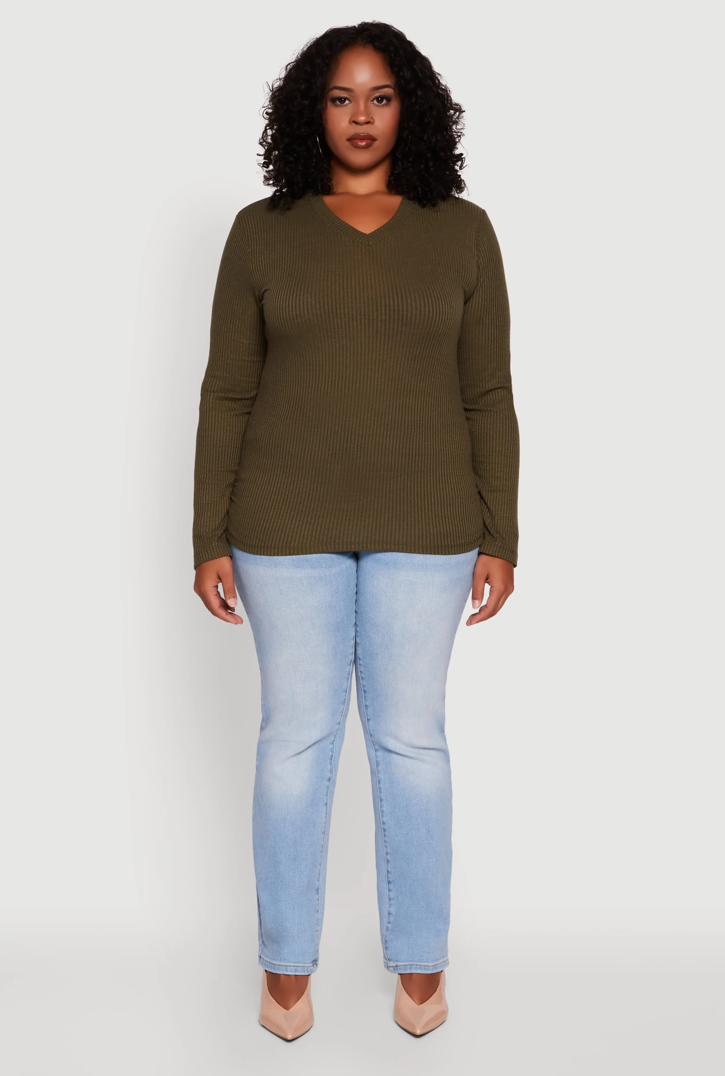 Plus Size Long Sleeve V Neck Tee sold by Rainbow product image thumbnail 3