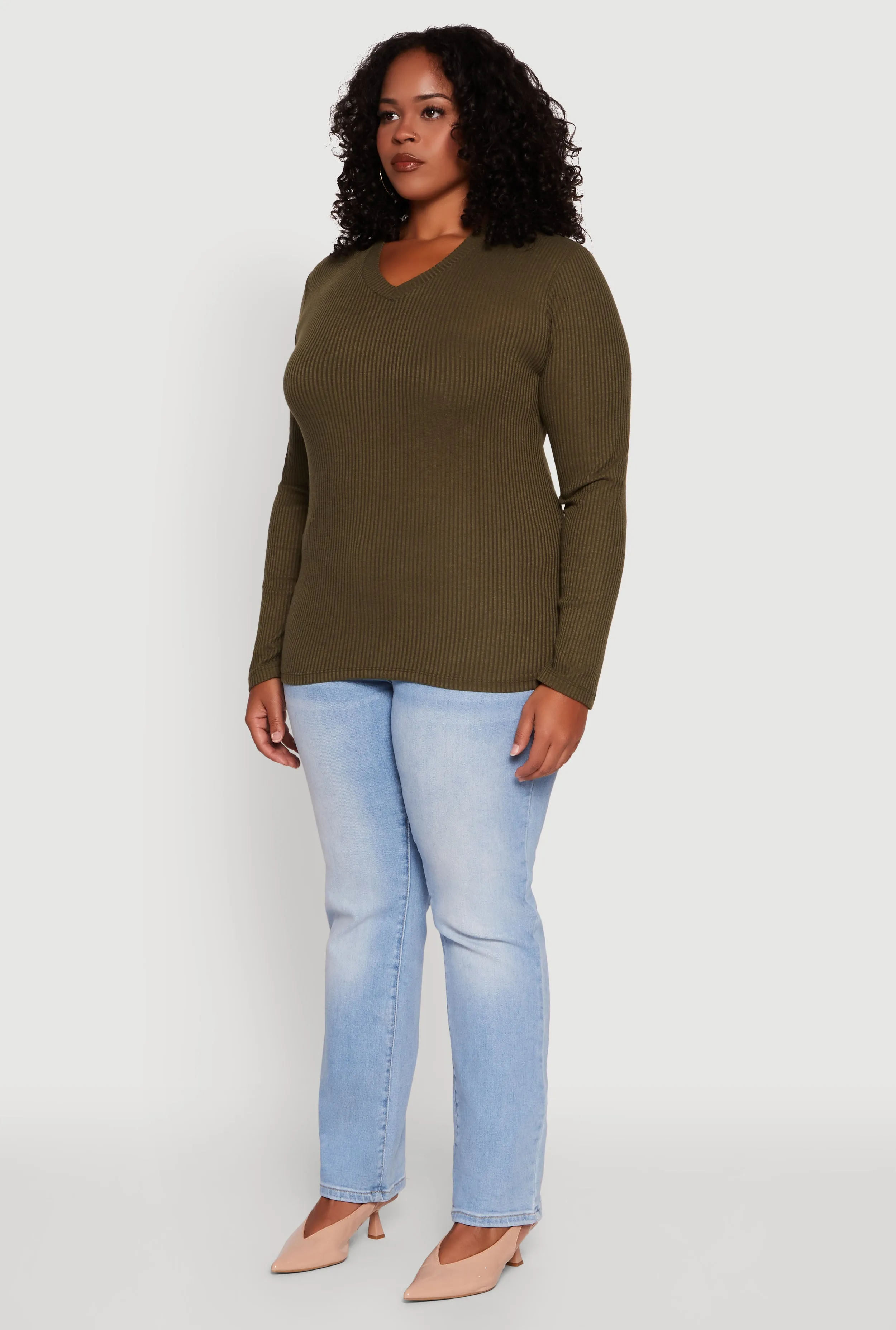 Plus Size Long Sleeve V Neck Tee sold by Rainbow product image thumbnail 5