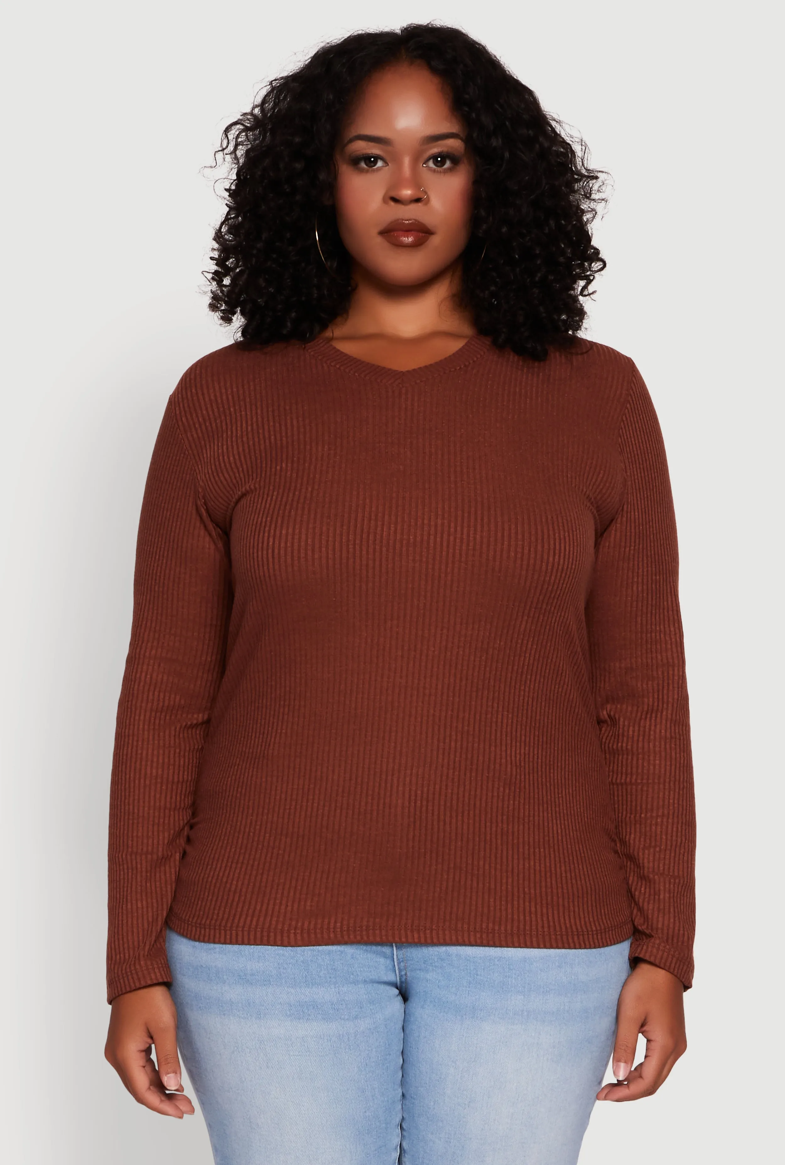 Plus Size Long Sleeve V Neck Tee sold by Rainbow product image thumbnail 2