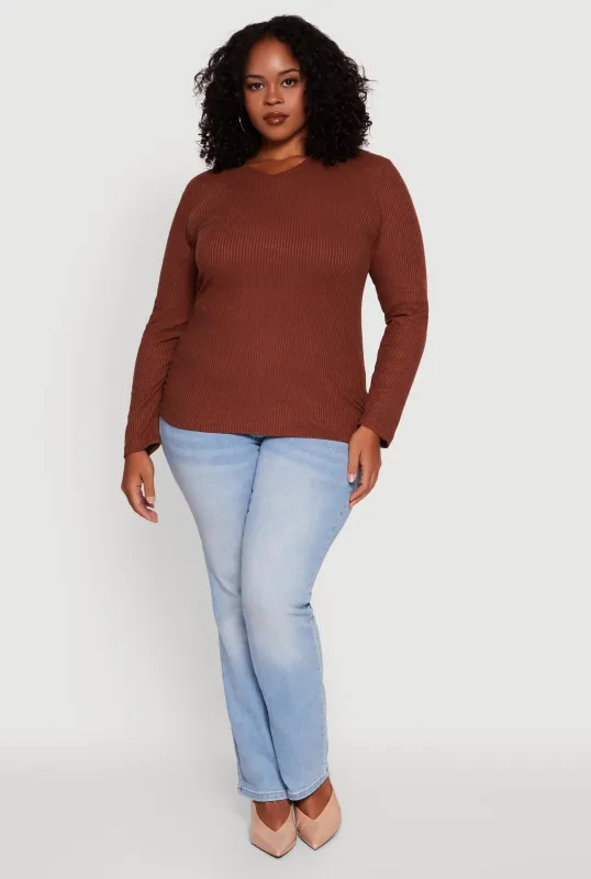 Plus Size Long Sleeve V Neck Tee sold by Rainbow