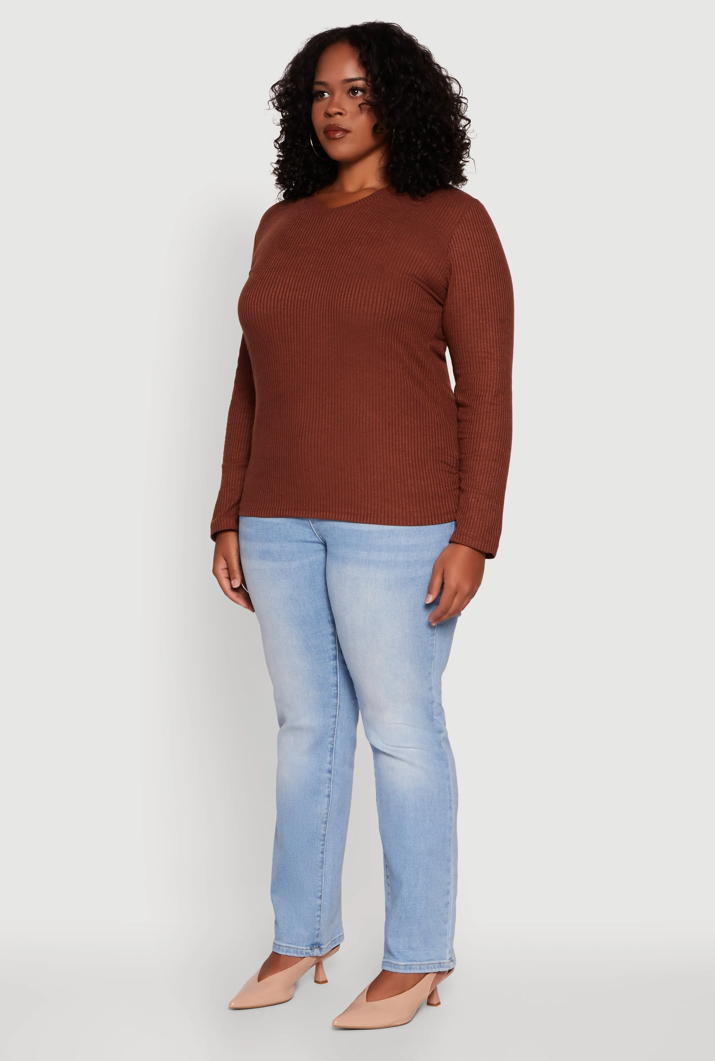 Plus Size Long Sleeve V Neck Tee sold by Rainbow product image thumbnail 5