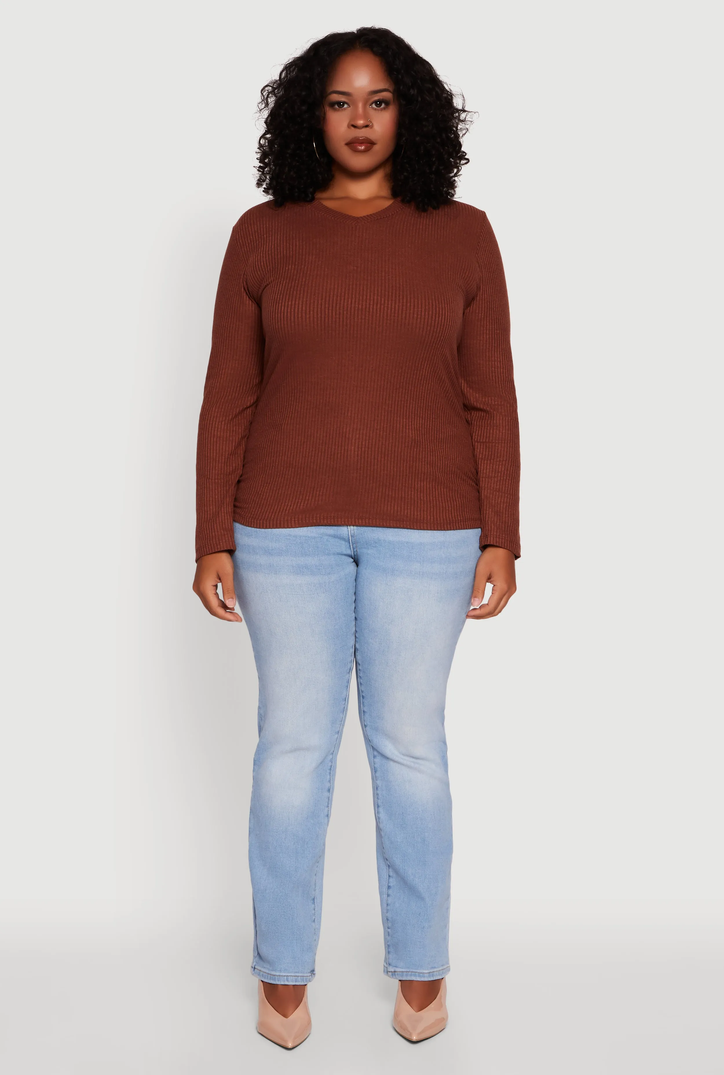 Plus Size Long Sleeve V Neck Tee sold by Rainbow product image thumbnail 3