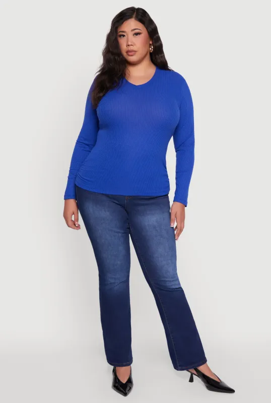 Plus Size Long Sleeve V Neck Tee sold by Rainbow