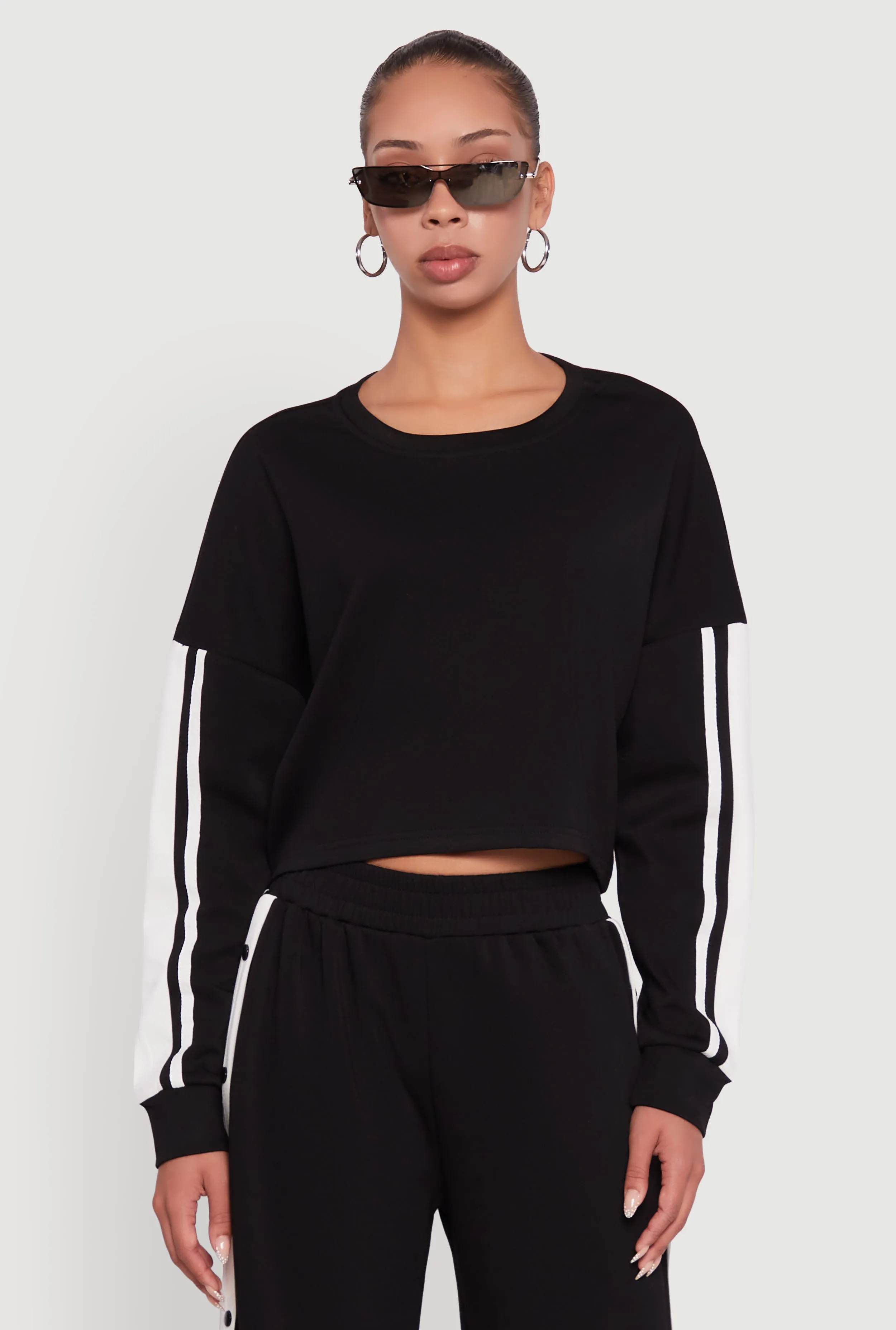 Contrast Trim Drop Shoulder Crop Top sold by Rainbow