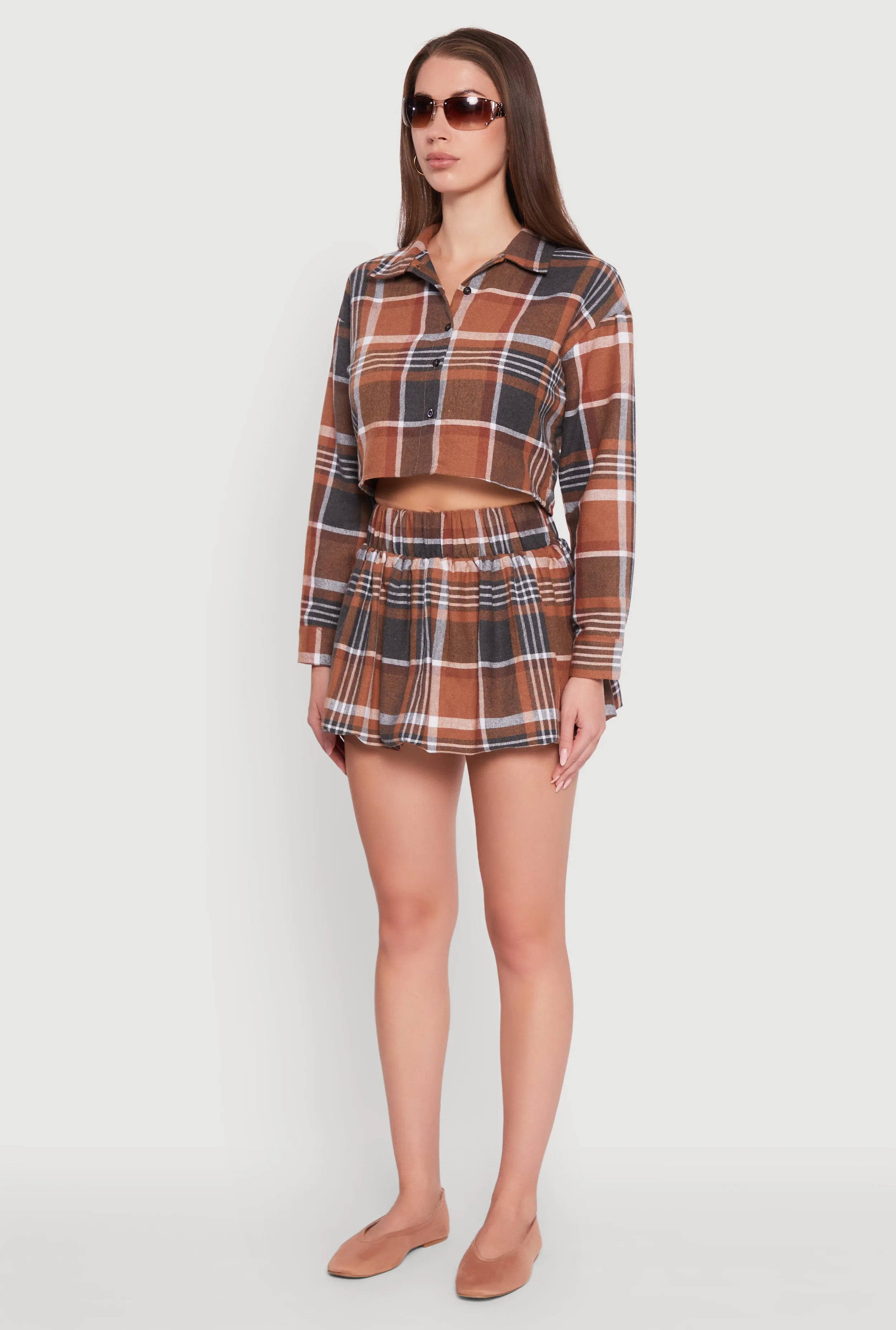Plaid Flannel Cropped Long Sleeve Shirt sold by Rainbow product image thumbnail 5