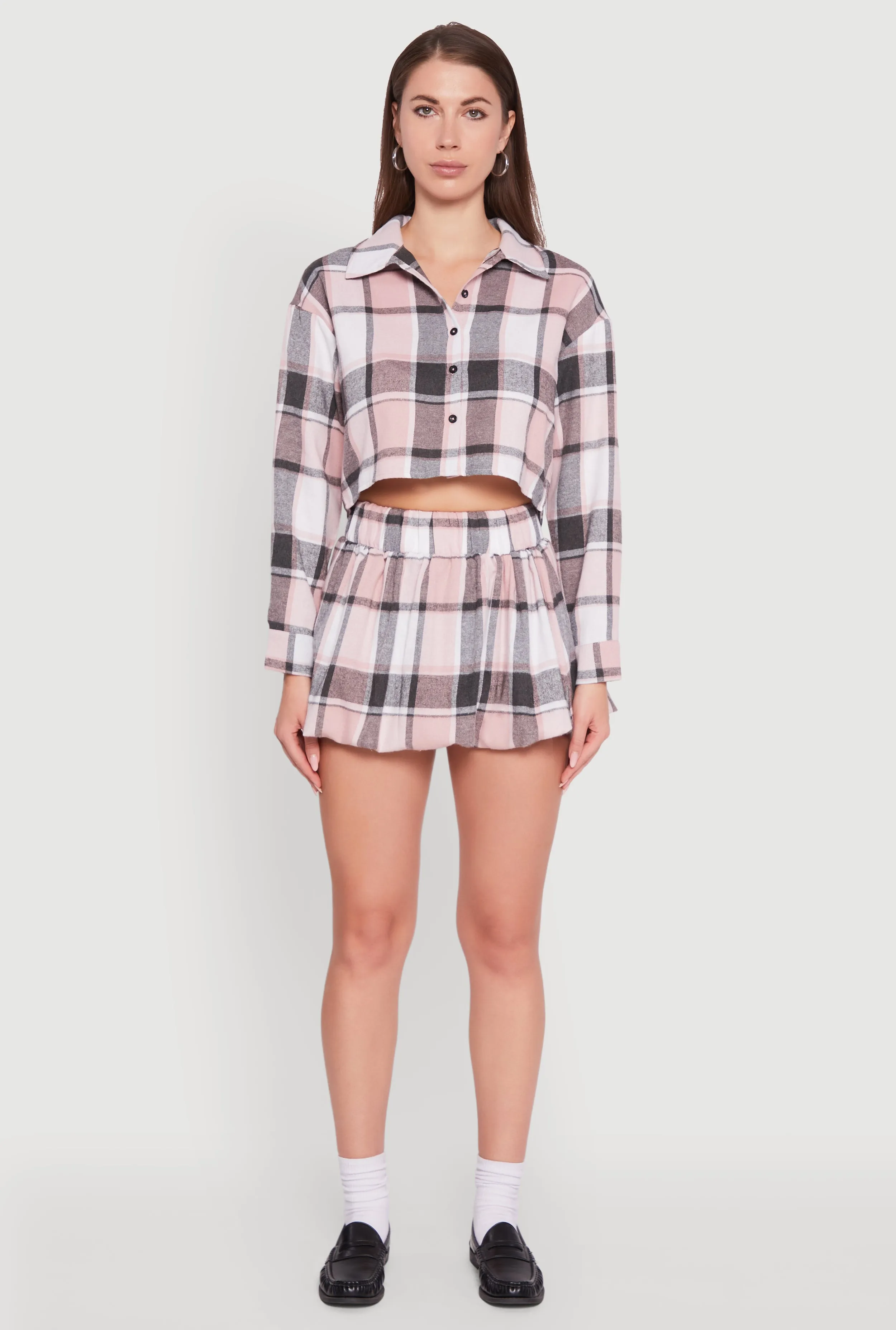 High Waisted Plaid Flannel Mini Skater Skirt sold by Rainbow product image thumbnail 2