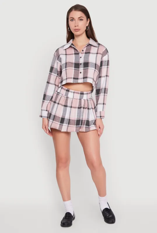 High Waisted Plaid Flannel Mini Skater Skirt sold by Rainbow
