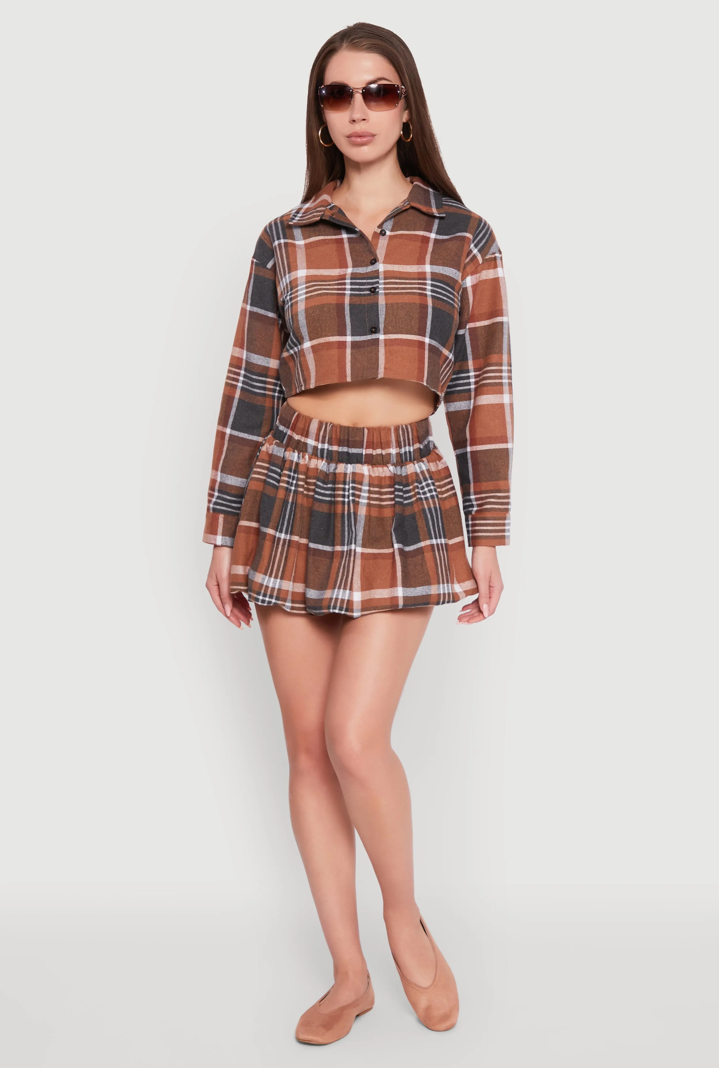 High Waisted Plaid Flannel Mini Skater Skirt sold by Rainbow