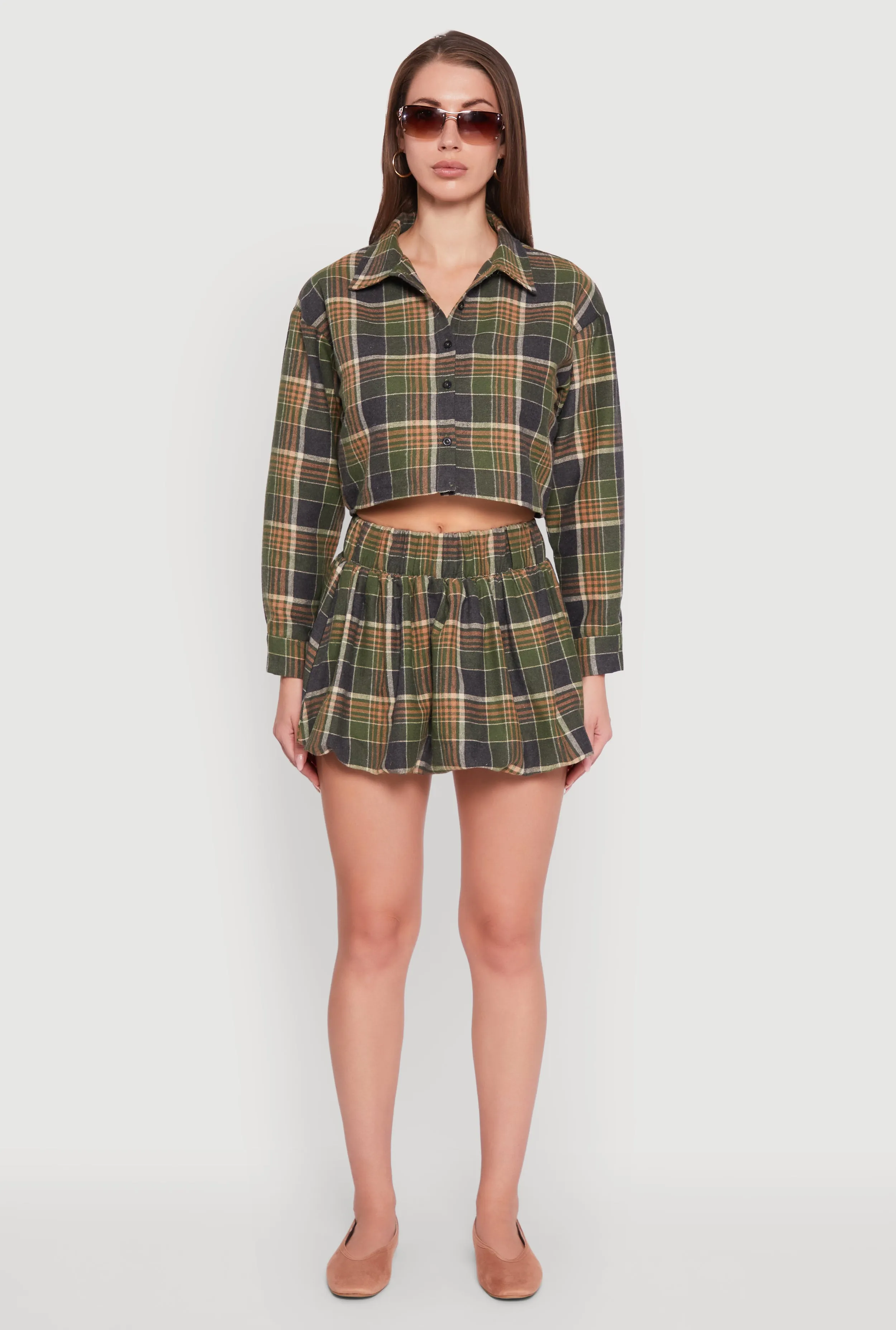 High Waisted Plaid Flannel Mini Skater Skirt sold by Rainbow product image thumbnail 2