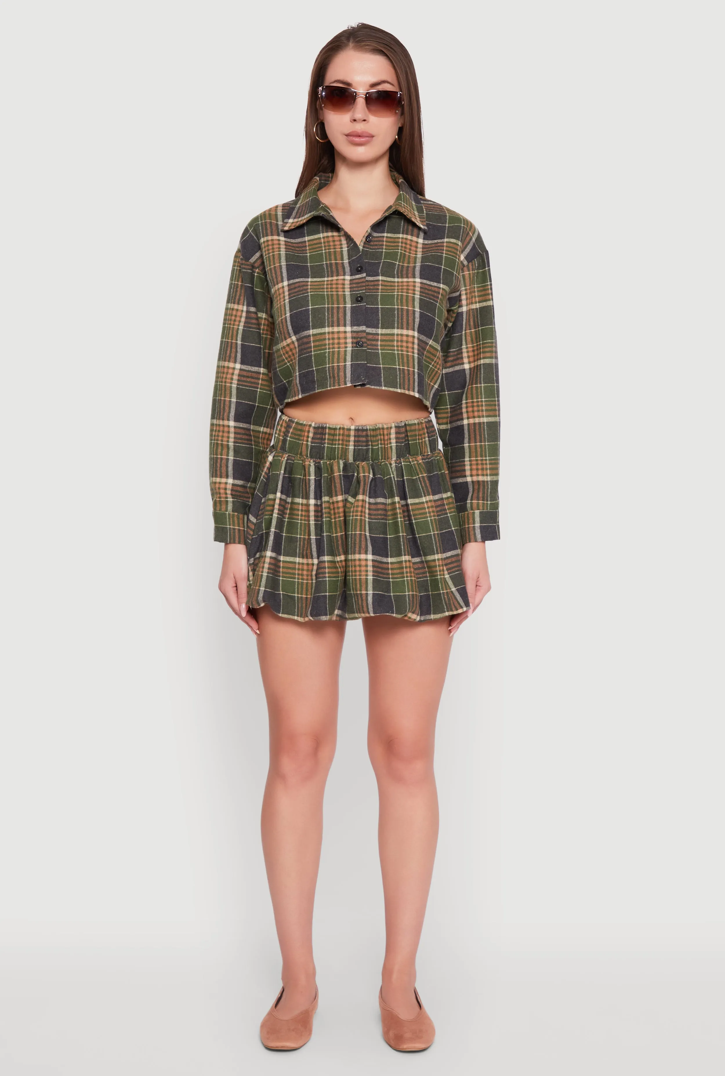 Plaid Flannel Cropped Long Sleeve Shirt sold by Rainbow product image thumbnail 3