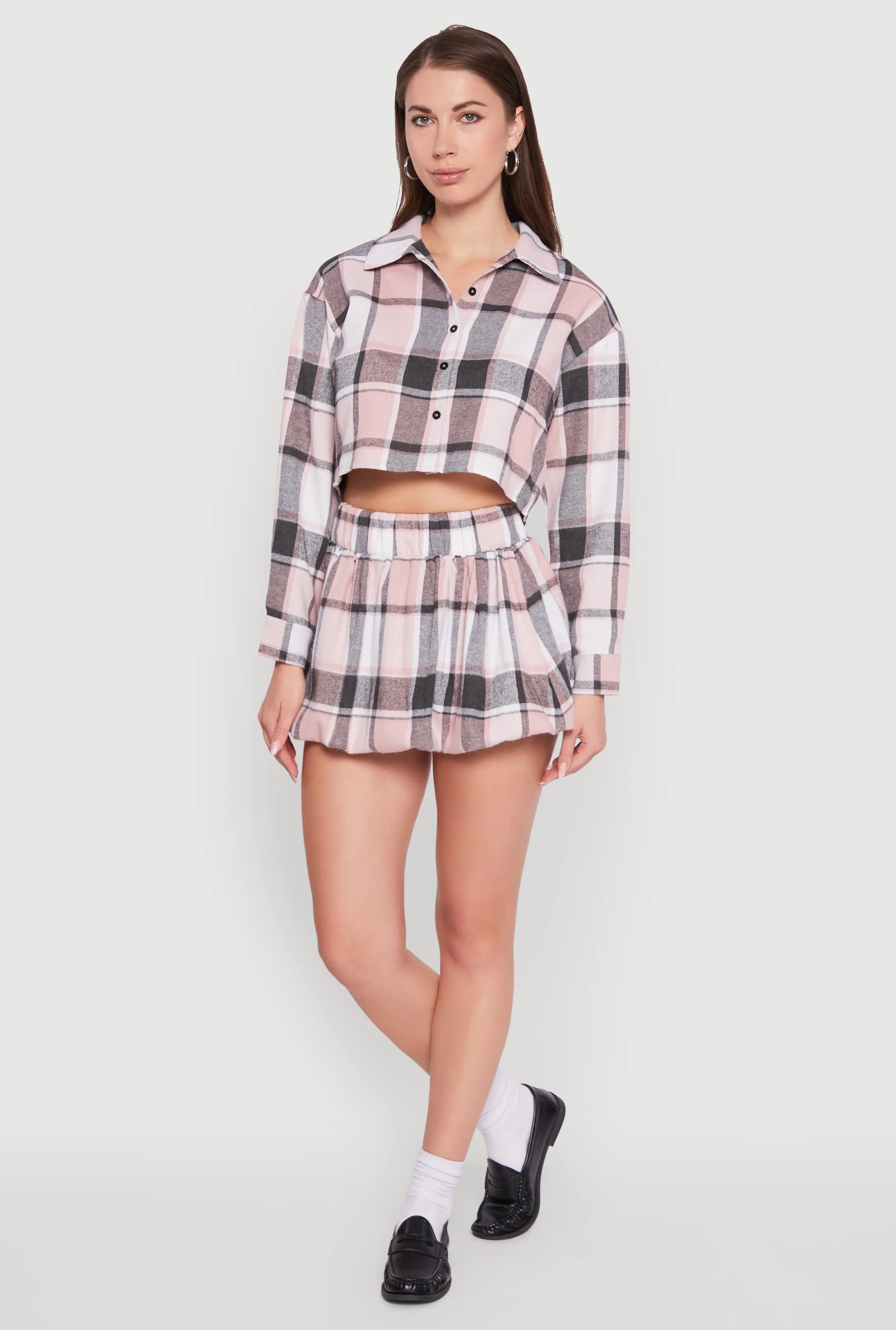 Plaid Flannel Cropped Long Sleeve Shirt sold by Rainbow product image thumbnail 2