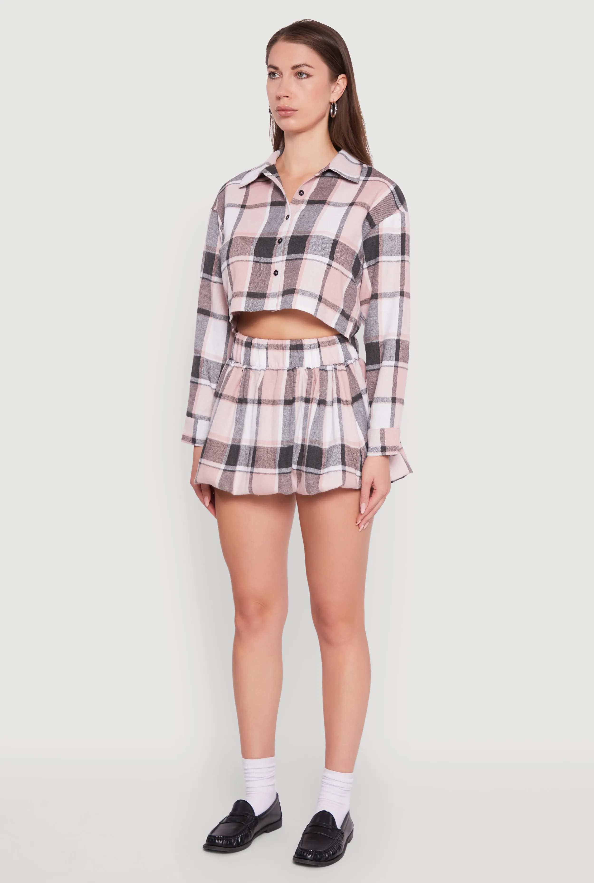 Plaid Flannel Cropped Long Sleeve Shirt sold by Rainbow product image thumbnail 5