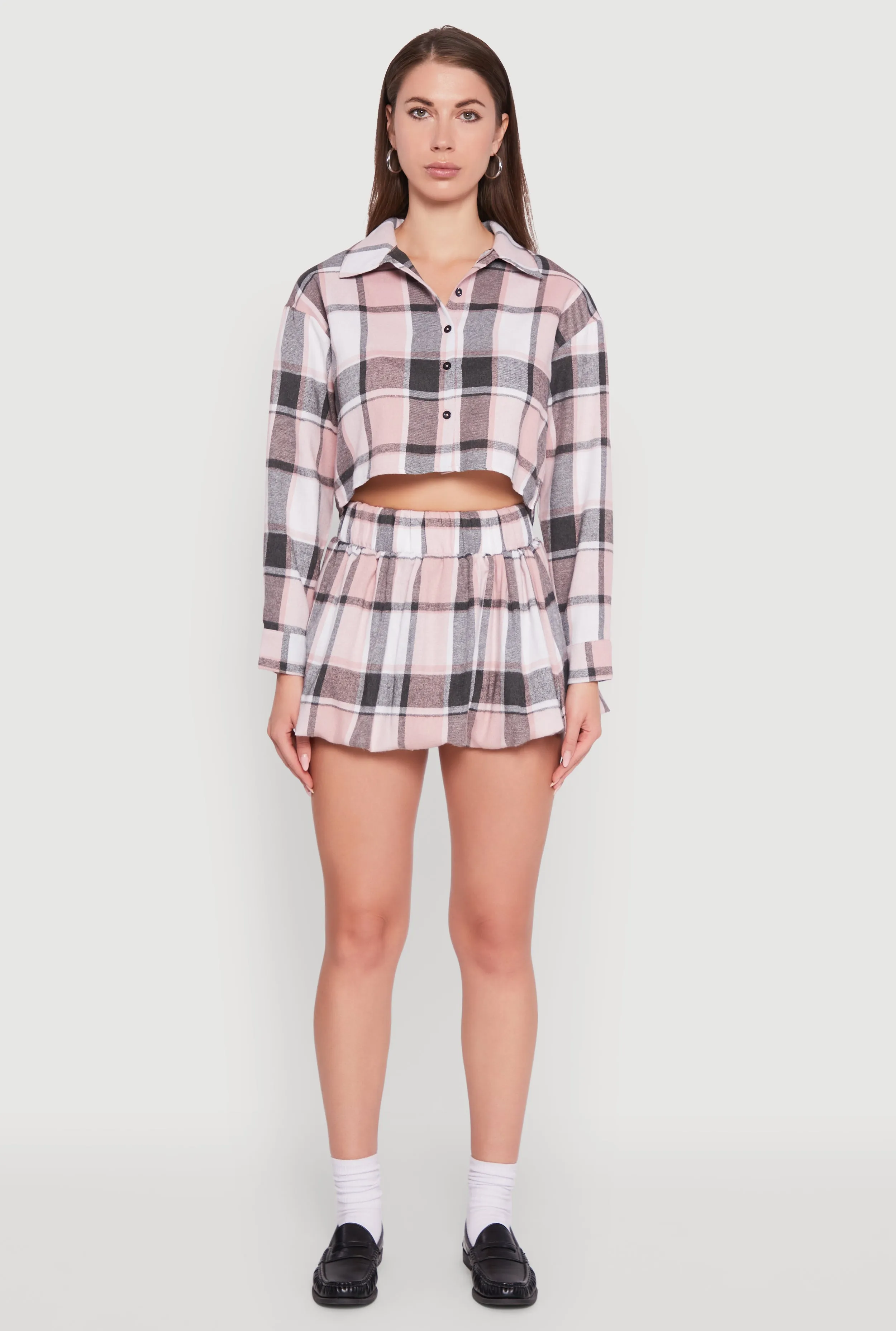 Plaid Flannel Cropped Long Sleeve Shirt sold by Rainbow product image thumbnail 3
