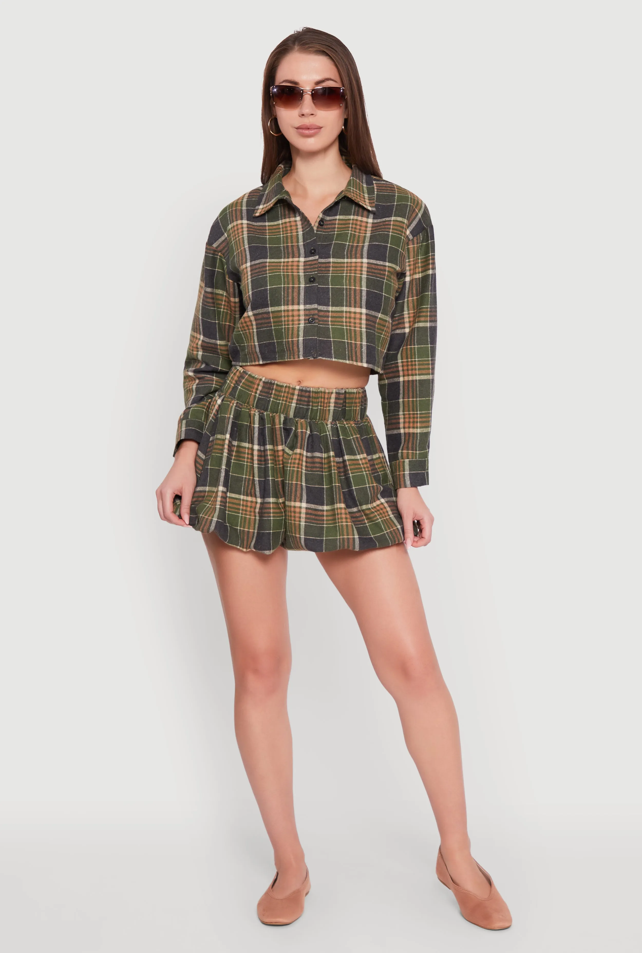 High Waisted Plaid Flannel Mini Skater Skirt sold by Rainbow product image thumbnail 2