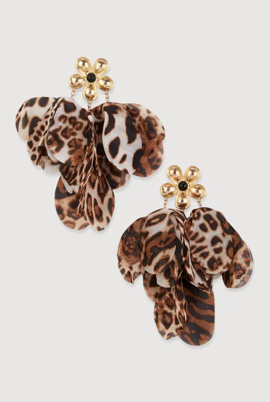 Leopard Print Floral Drop Earrings sold by Rainbow
